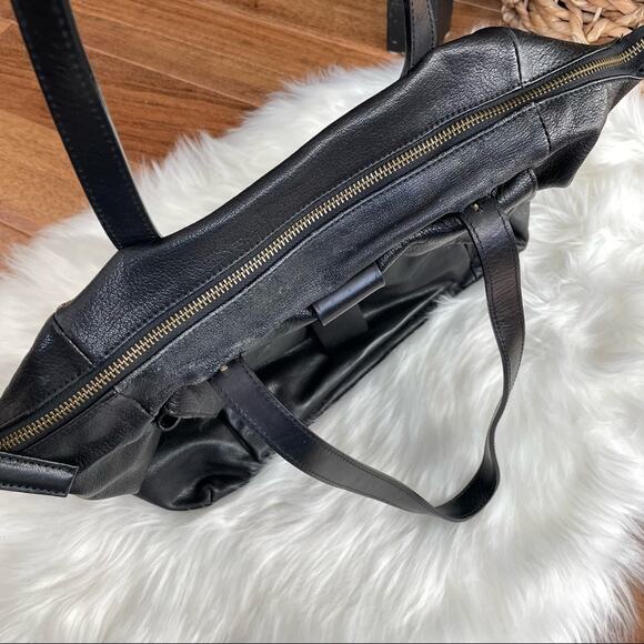 Sundance | Pandora Black Leather Bag Satchel Purse Handbag Made In Italy Tote - Picture 5 of 12